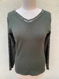 Elegancki sweterek w kolorze khaki z kryształkami, Louise fd, L/XL