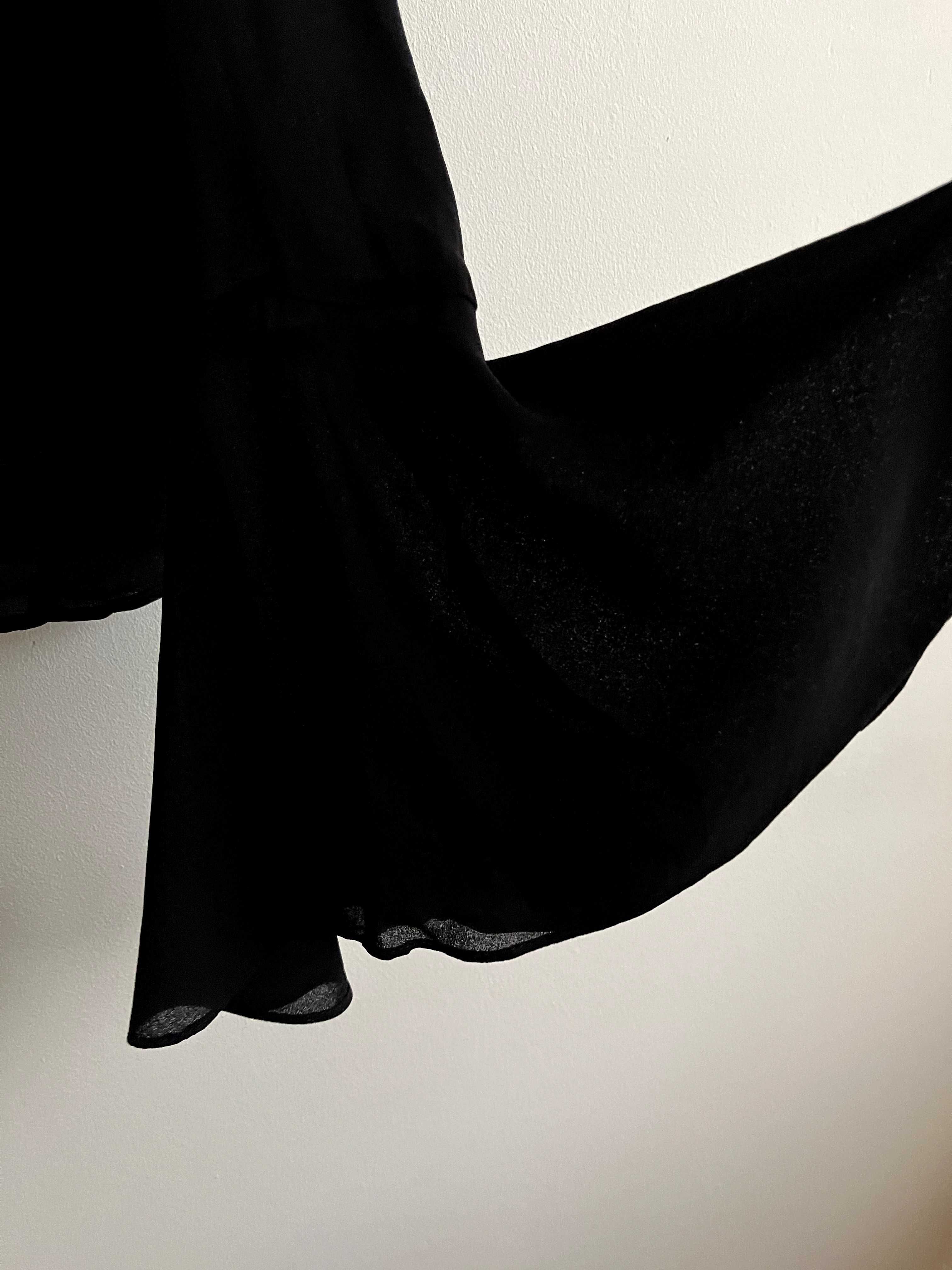 czarna bluzka elegancka z szerokimi rękawami wiązana z tyłu zara xs 34