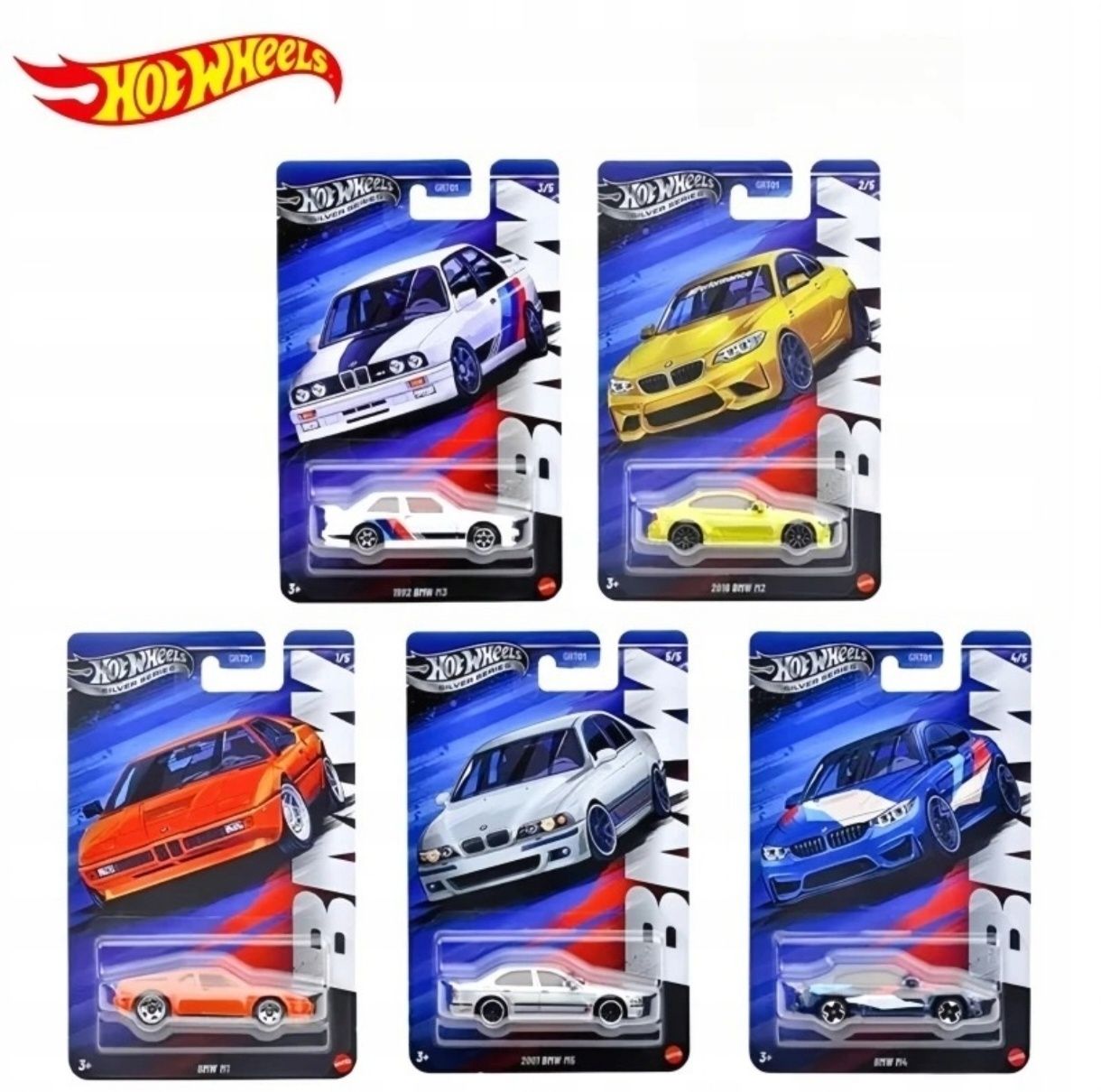 Zestaw 5 modeli HOT WHEELS SILVER SERIES BMW 53 BMW M1 M2 M3 M4 M5