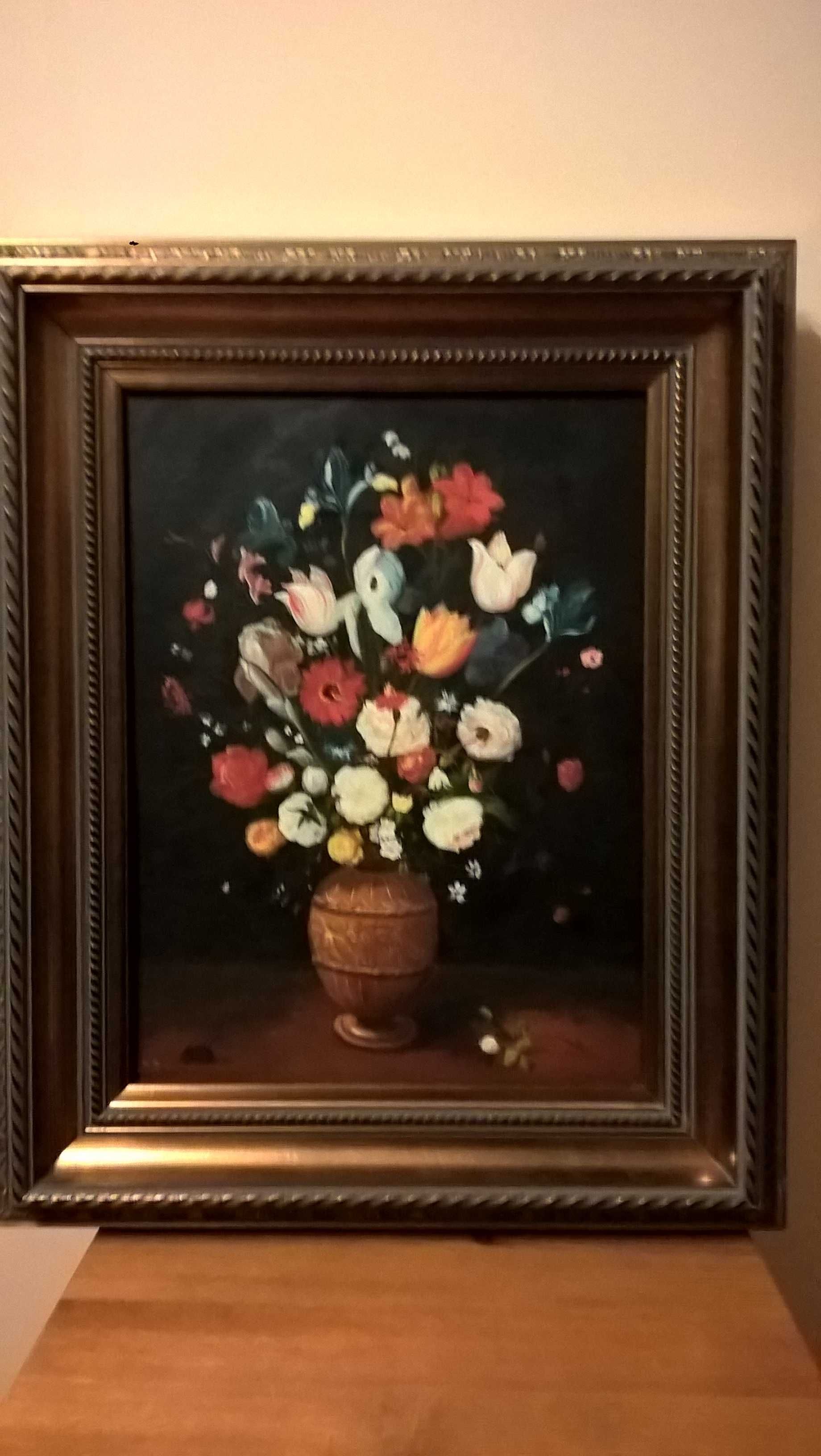 Obraz olej na płótnie, Kwiaty w pięknej ramie