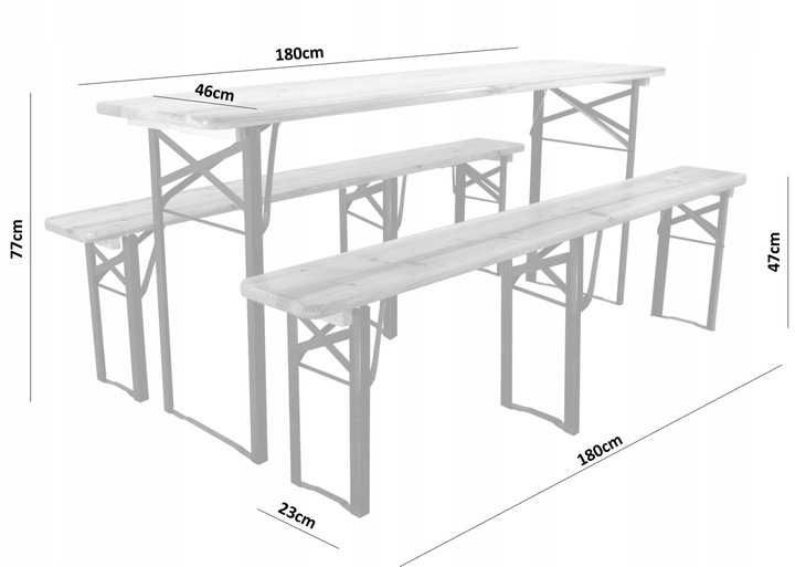 Zestaw mebli ogrodowych stół + dwie ławki 180 cm