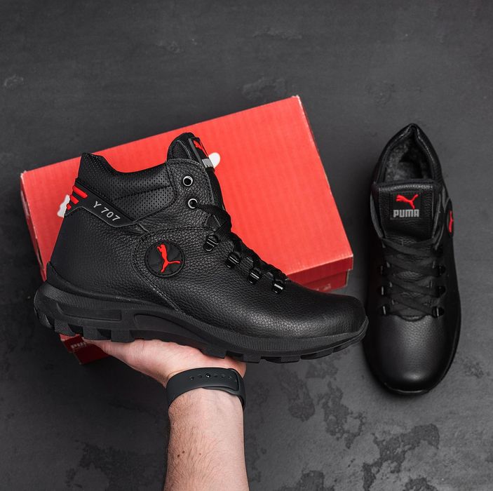 Новые мужские ботинки на зиму теплые, кожаные Puma кроссовки с мехом