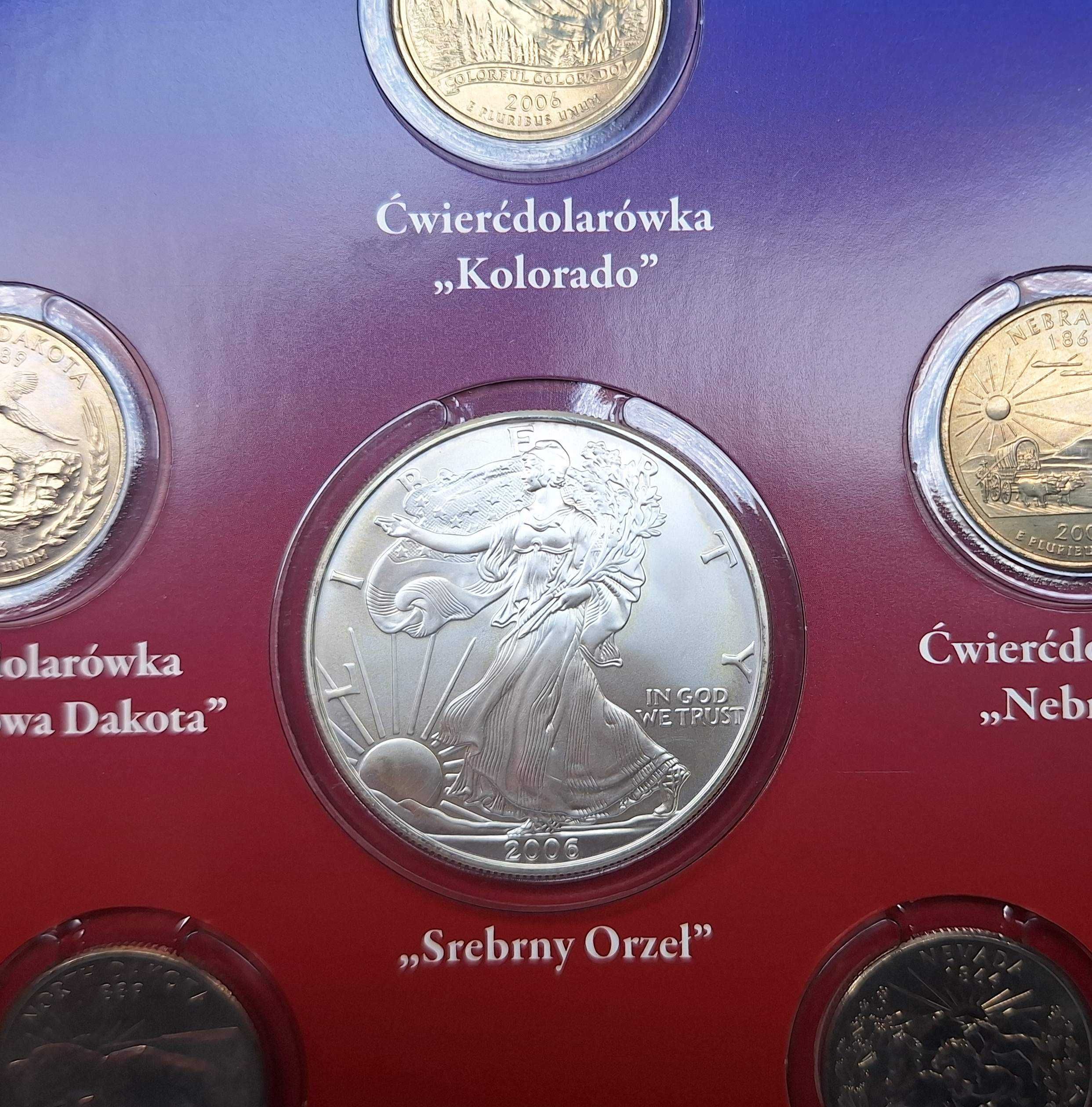 Zestaw USA 2006, 6 monet (1 x 1 dolar + 5 x 1/4 dolara), piękny stan
