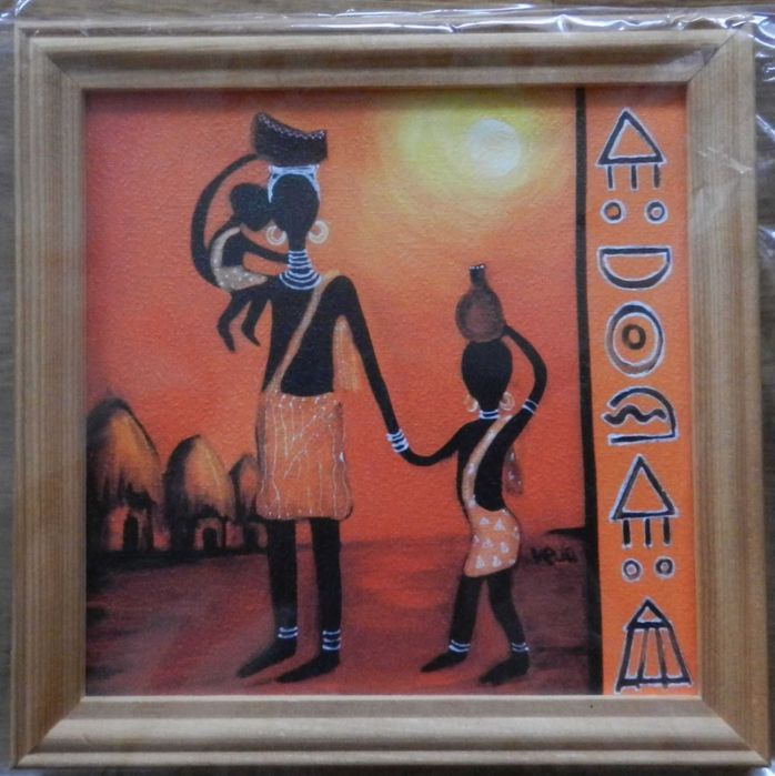 Nowy foto obraz w ramie, afrykańska kobieta z dziećmi, 17x17 cm