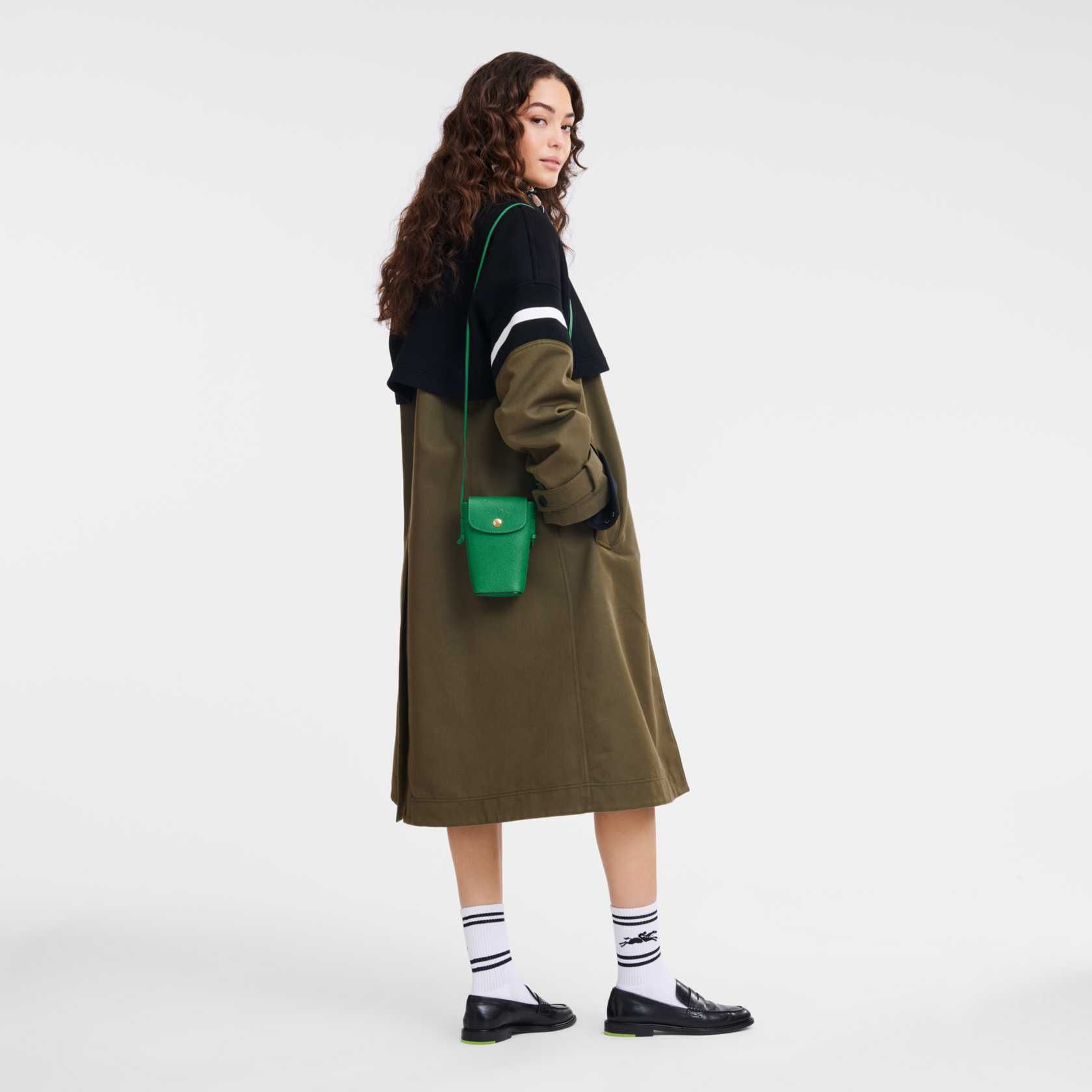 Сумка чохол Longchamp Épure Phone Case With Leather Lace Green