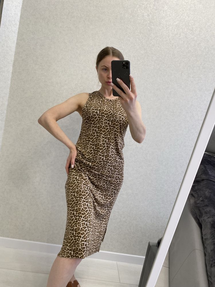 Леопардова сукня майка hm плаття майка миди леопард