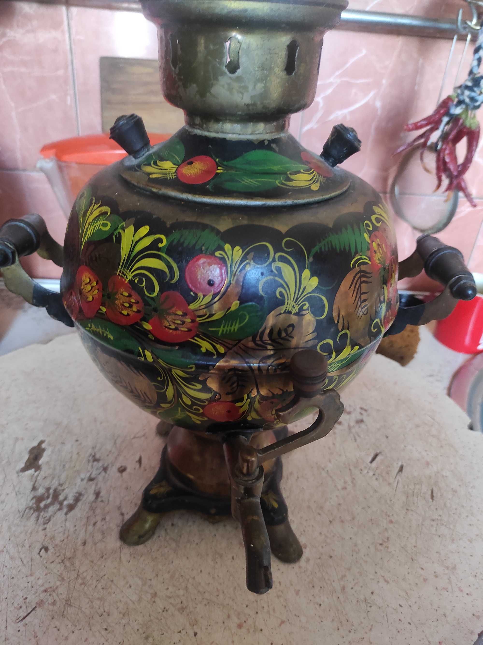 Самовар тульский из латуни, расписной
