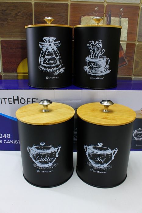 Zestaw pojemników 4 szt. SÓL, KAWA, CUKIER, HERBATA