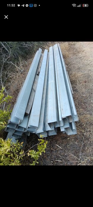 Perfis metálicos galvanizados em U — 3m — Lote 40 Peças
