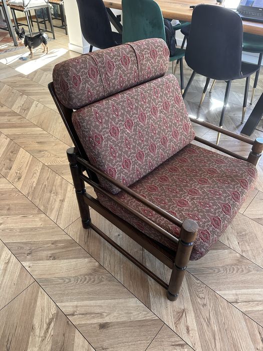 Fotel z PRL niski bardzo ładny stan niski + poduszki lata 70