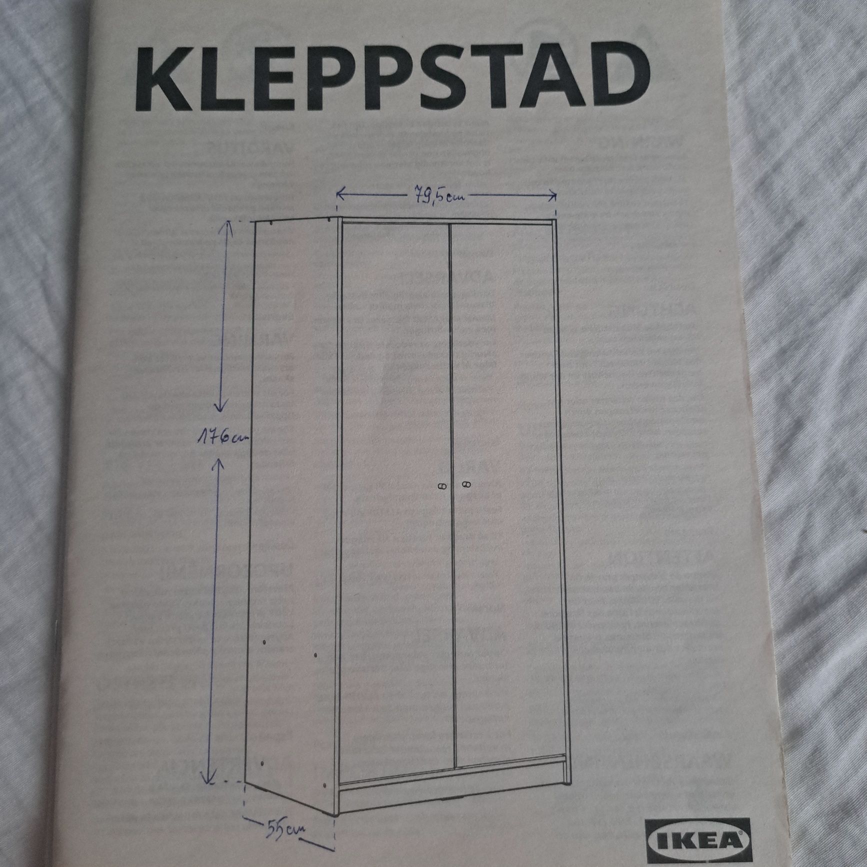 Nowa szafa dwudrzwiowa biała Ikea Kleppstad 176/79,5/55