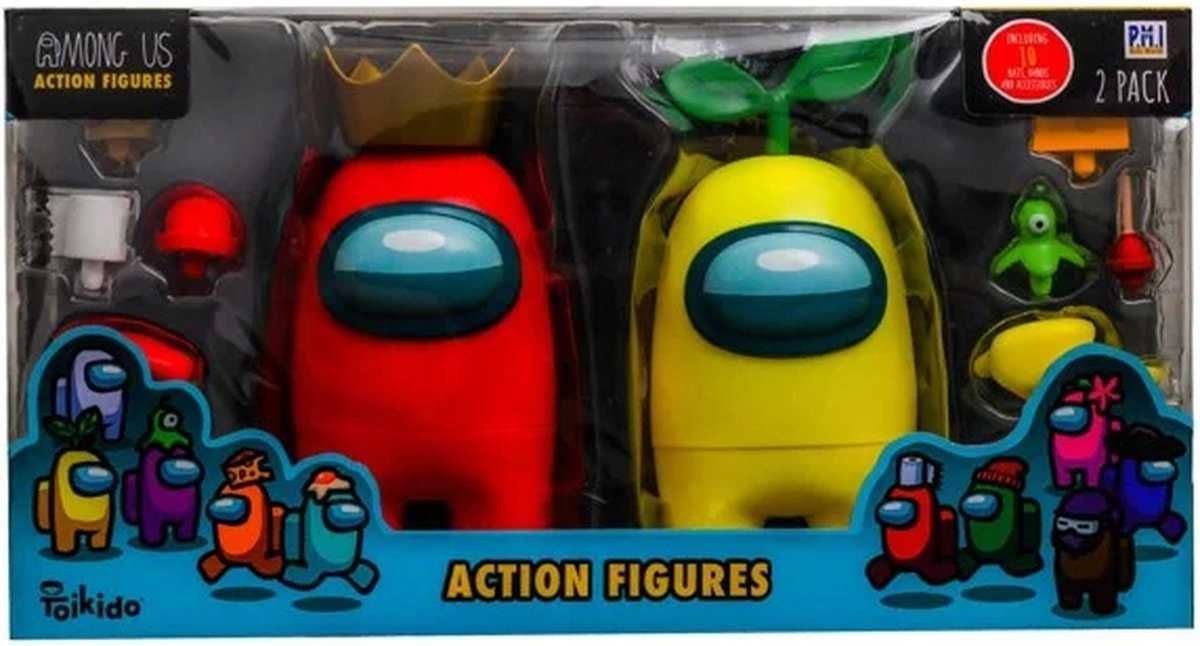 Among Us Action zestaw 2 DUŻE figurki 17cm + Akcesoria Red Yellow