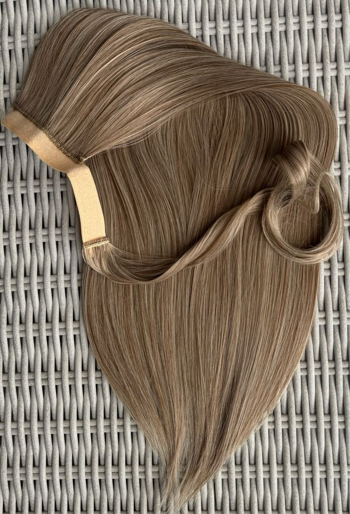 Premium Ultra ciemny naturalny blond, włosy doczepiane, kucyk, treska