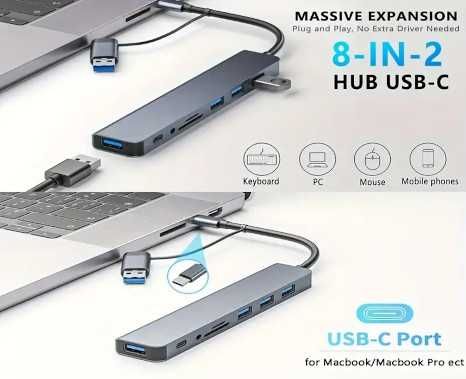 HUB USB C 8 W 2, Adapter USB C