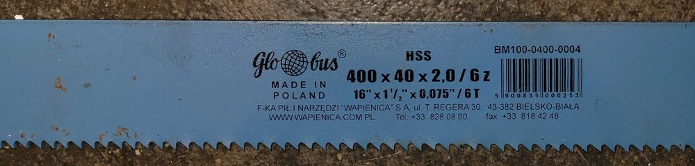 Brzeszczot Maszynowy Globus 400x40x2,0/6