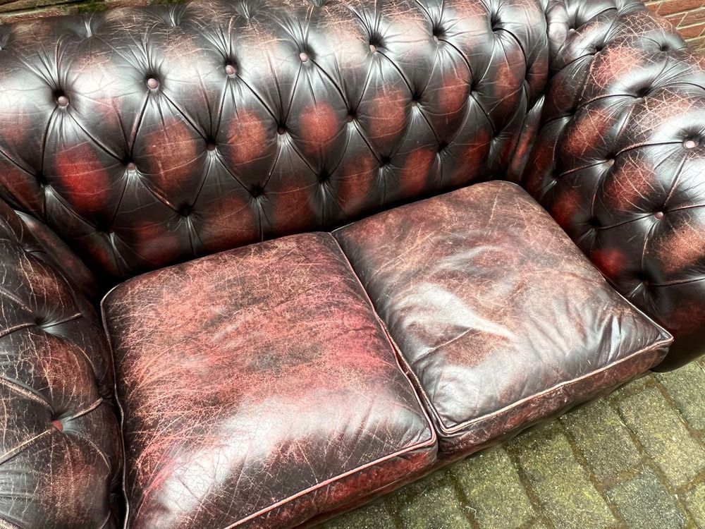 Chesterfield skórzana sofa 2 osobowa kanapa pikowana skóra vintage