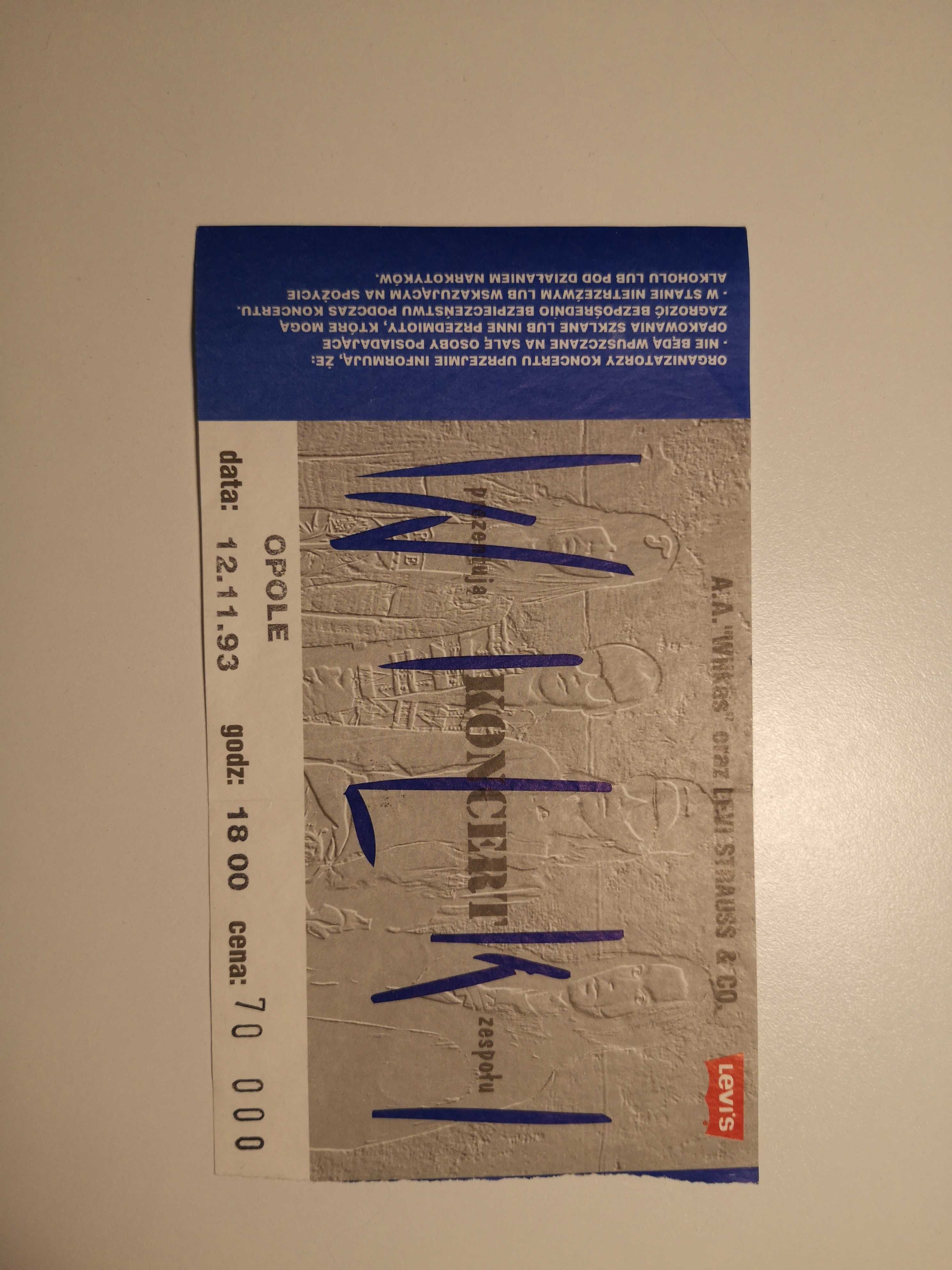 Bilet z koncertu WILKI 1993, Opole