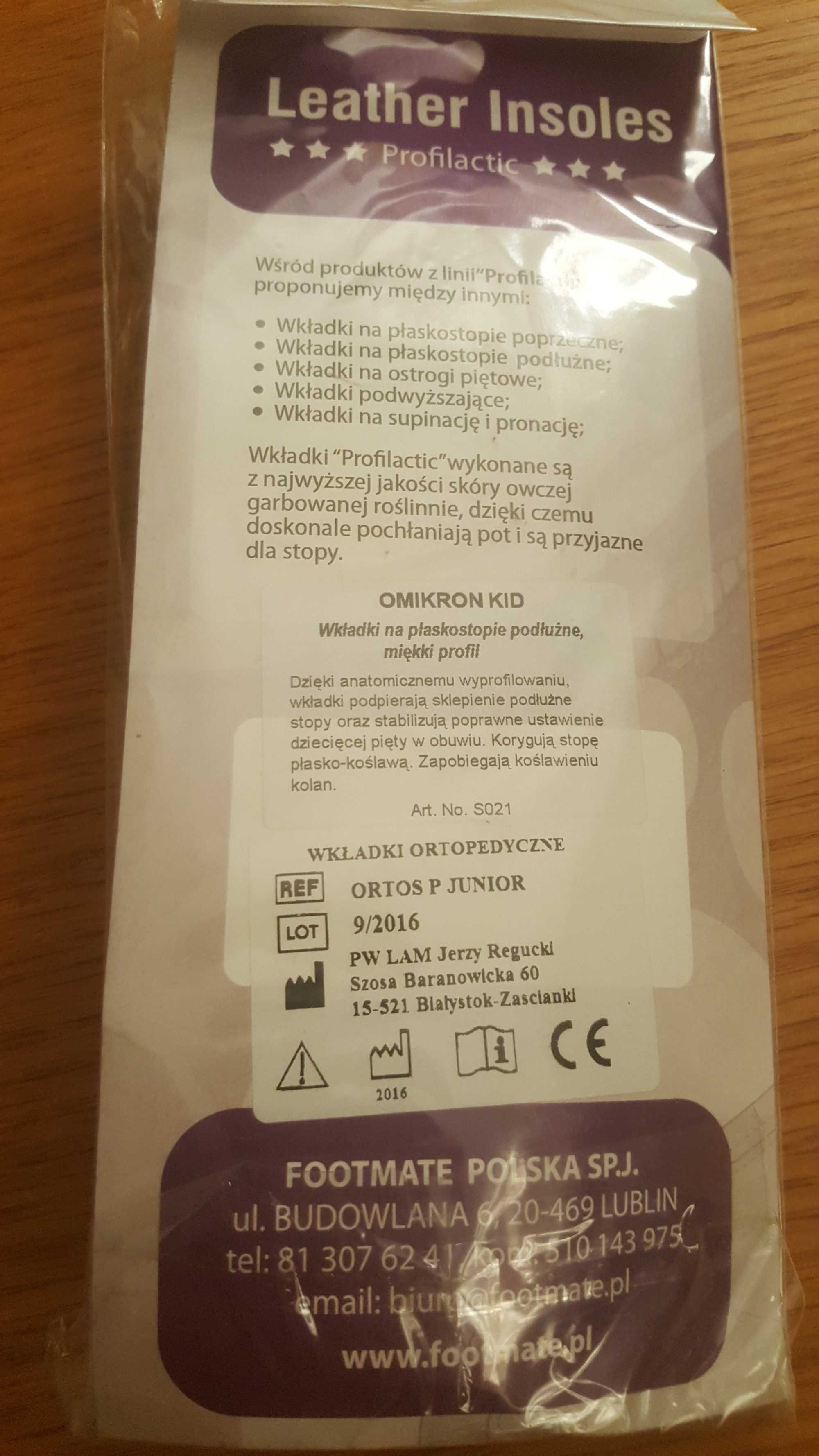 NOWE wkładki dziecięce na płaskostopie podłużne FootMate rozm. 32
