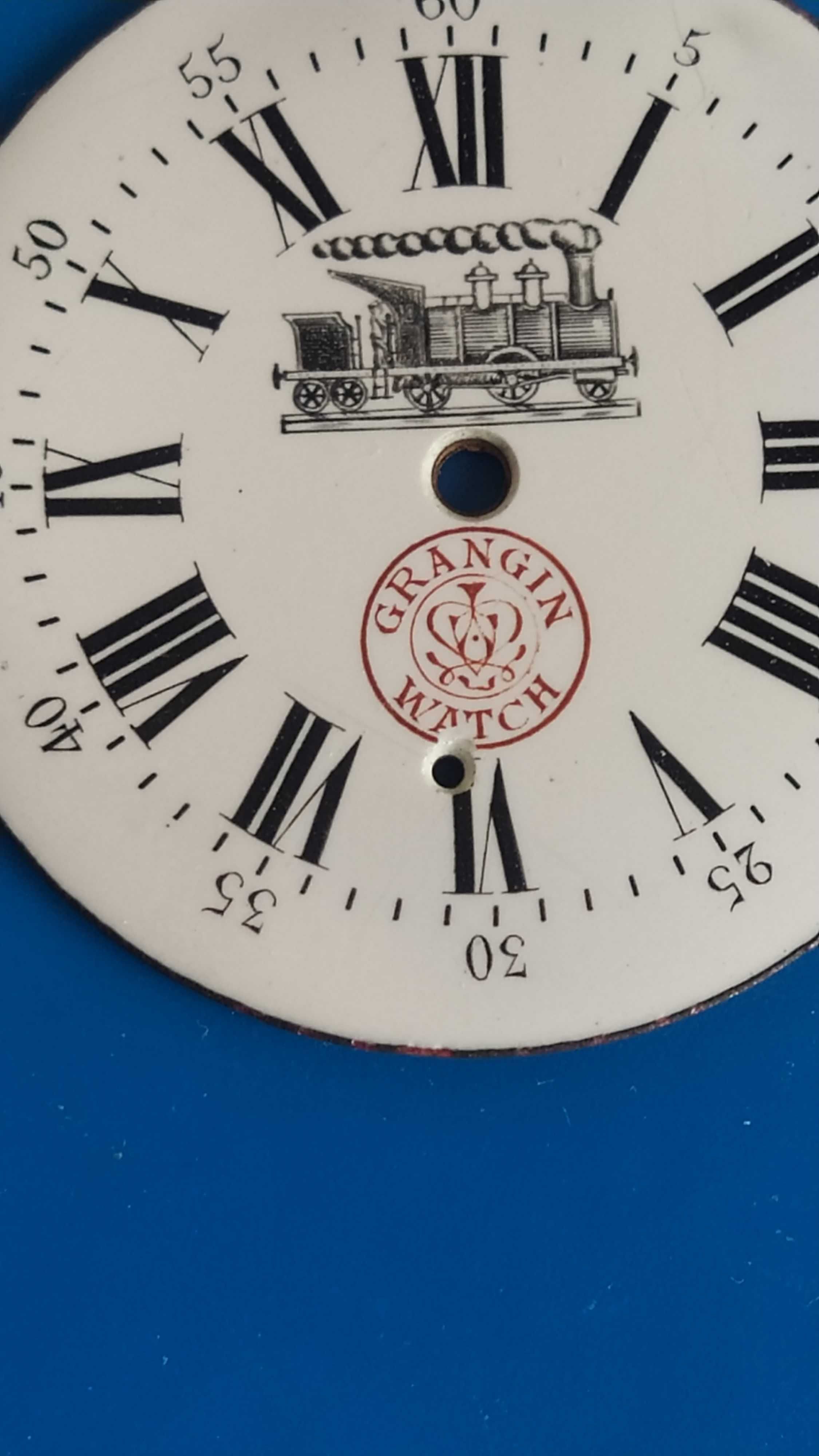 Grangin Watch,porcelanowa tarcza,zegarek kieszonkowy,kolejowy,antyk