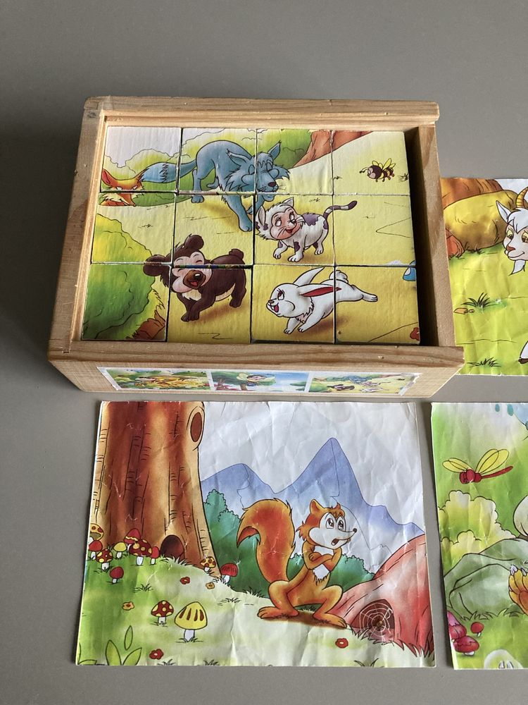 Drewniane klocki puzzle układanka w duchu Montessori