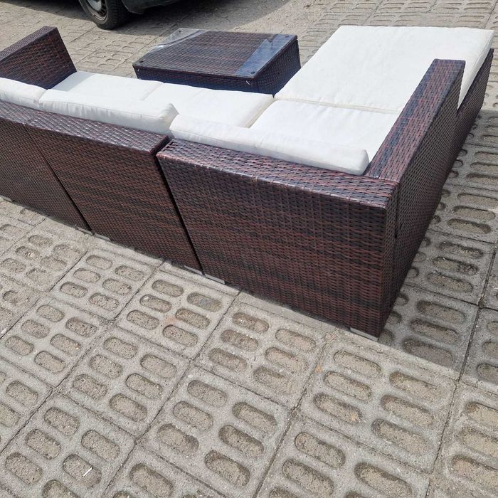 Narożnik ogrodowy sofa z funkcja spania relax zestaw mebli rattanowy