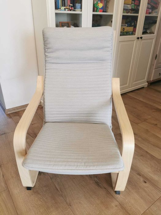IKEA POÄNG Fotel, okleina dębowa bejcowana na biało / pokrowiec Knisa