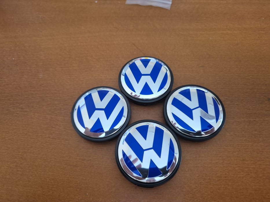 kołpaki dekielki  w alu felgię do vw średnia 56/52mm niebiesko srebne