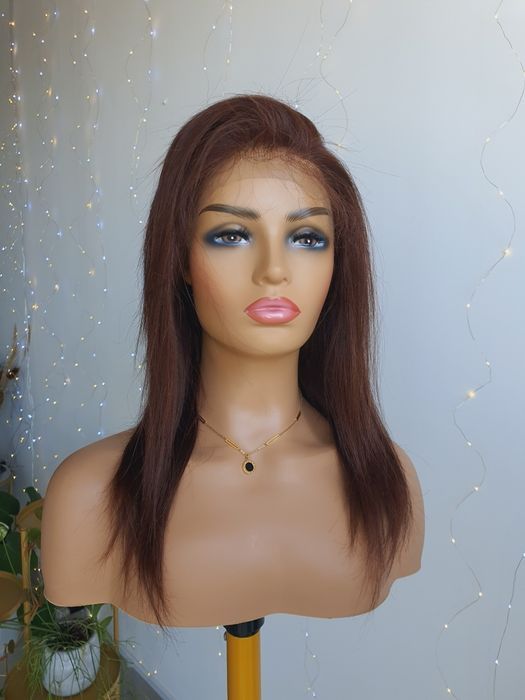 Peruka z włosów naturalnych ludzkich w 100% kasztanowy brąz Olga 50 cm