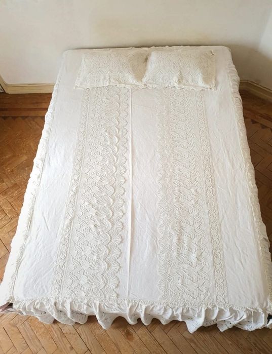 Colcha e fronhas Vintage em Linho para cama de casal