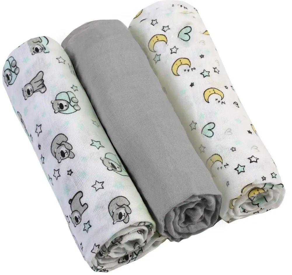Pieluszki Muślinowe Szare 3Szt Pieluchy Wielorazowe Babyono