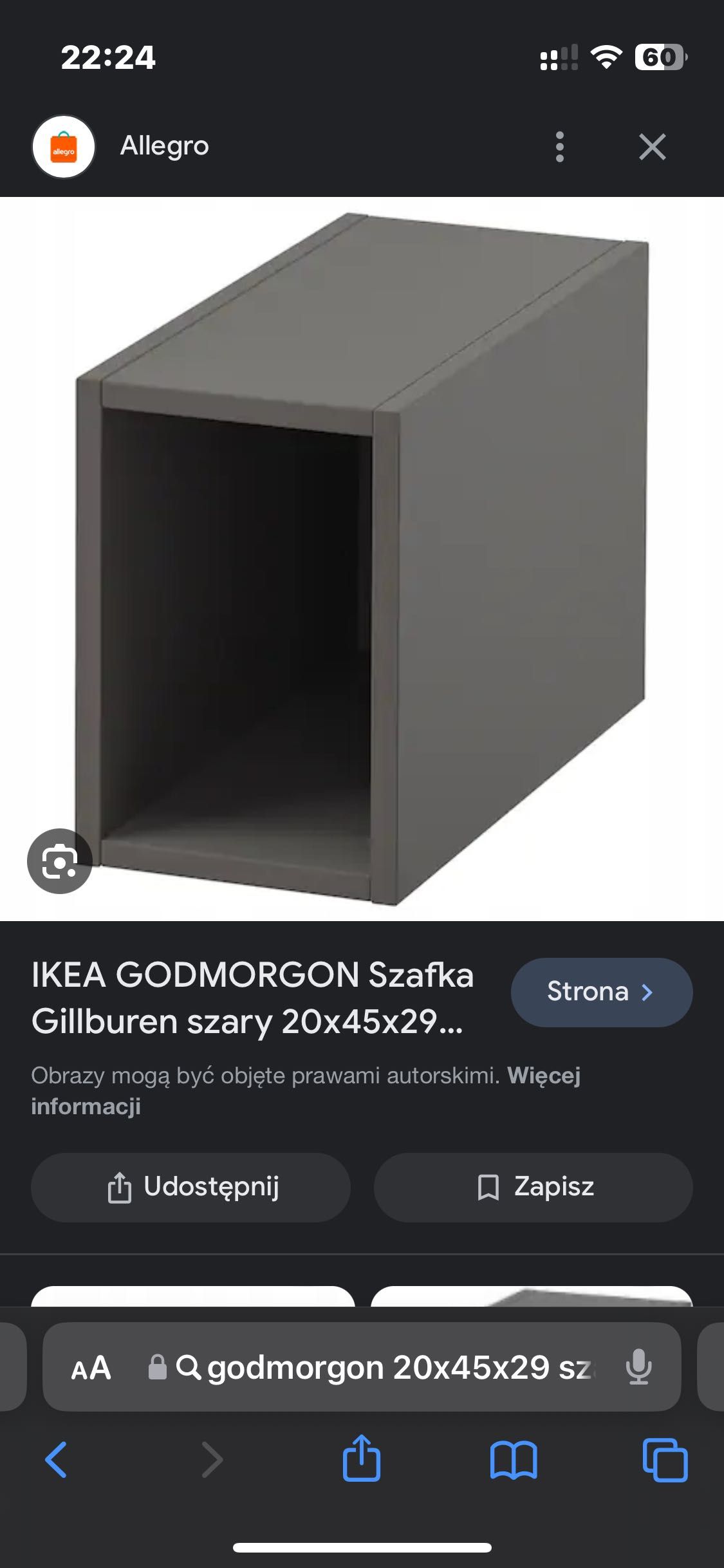 Szafka łazienkowa ikea GODMORGON 80cm jasno szara + 2x Gillburen