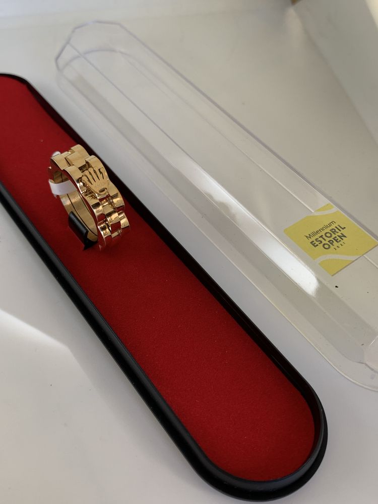 Anel aço banho ouro Estoril open Rolex souvenir