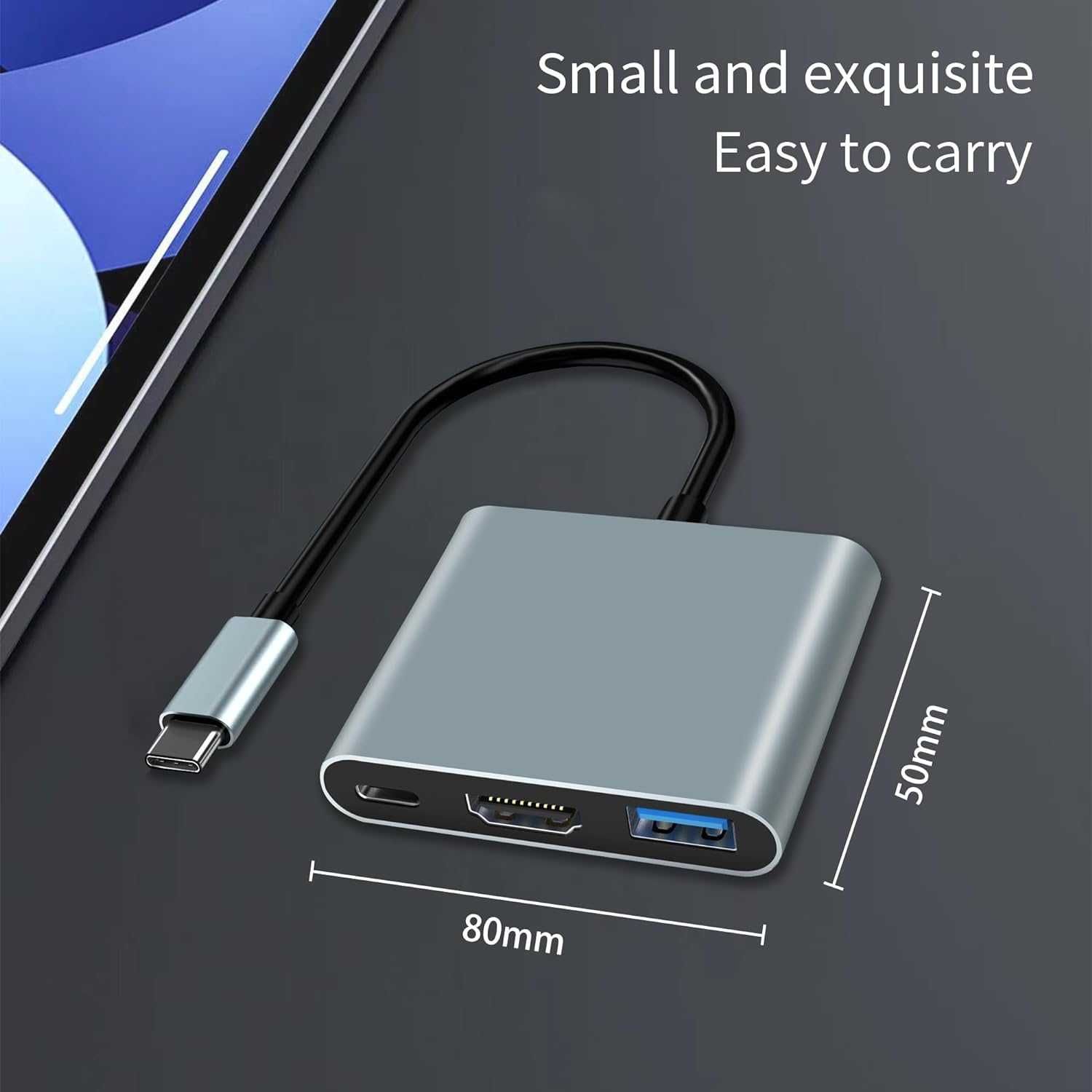 Adapter USB C do HDMI, 3-w-1 HDMI do USBC Digital AV