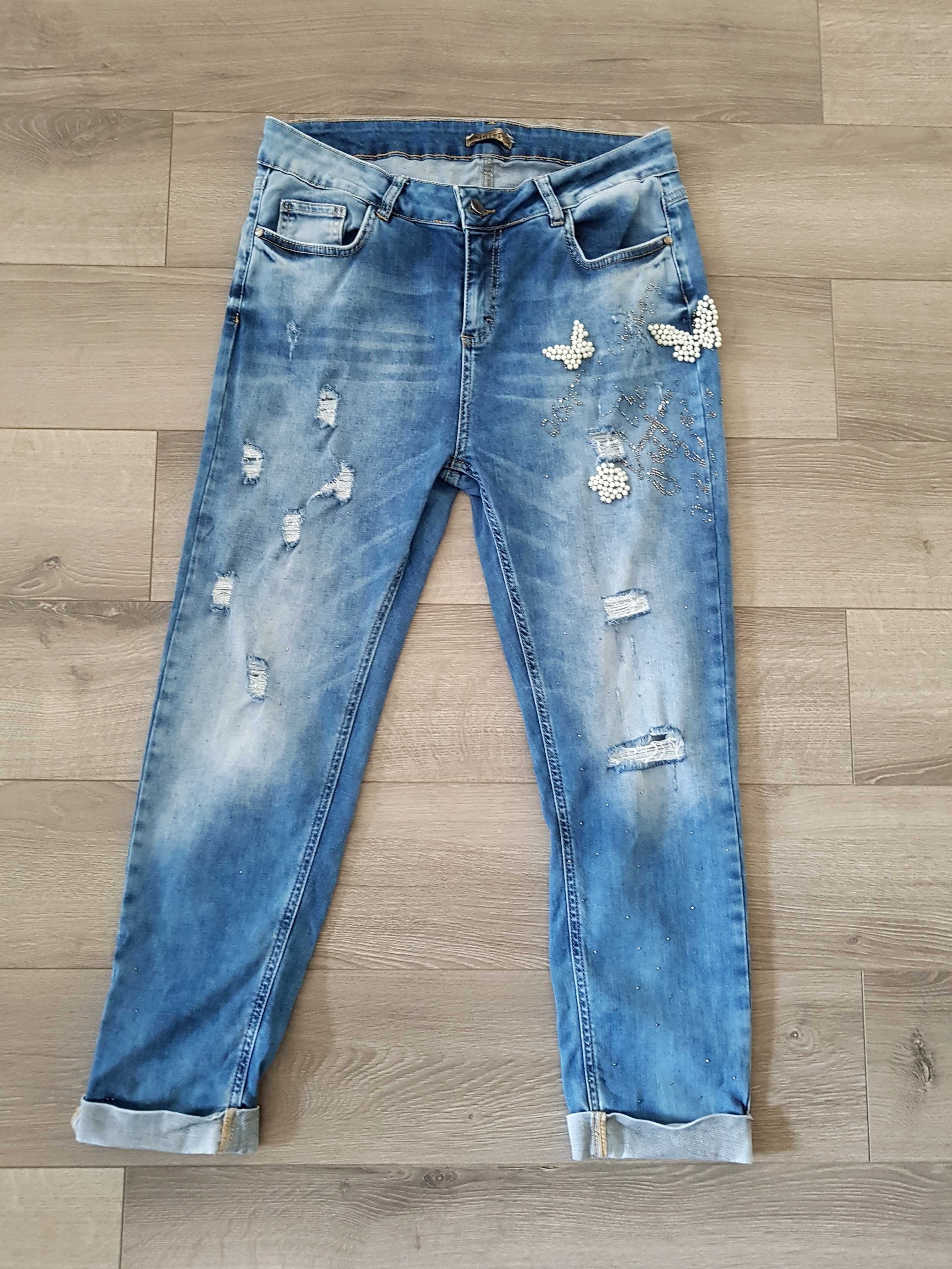 Luizza Jeansy z przetarciami i cyrkoniami XXL 44