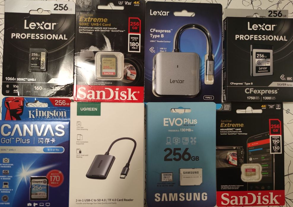 карти SanDisk Extreme Lexar Professional 256Gb Kingstone Canvas Go Plu