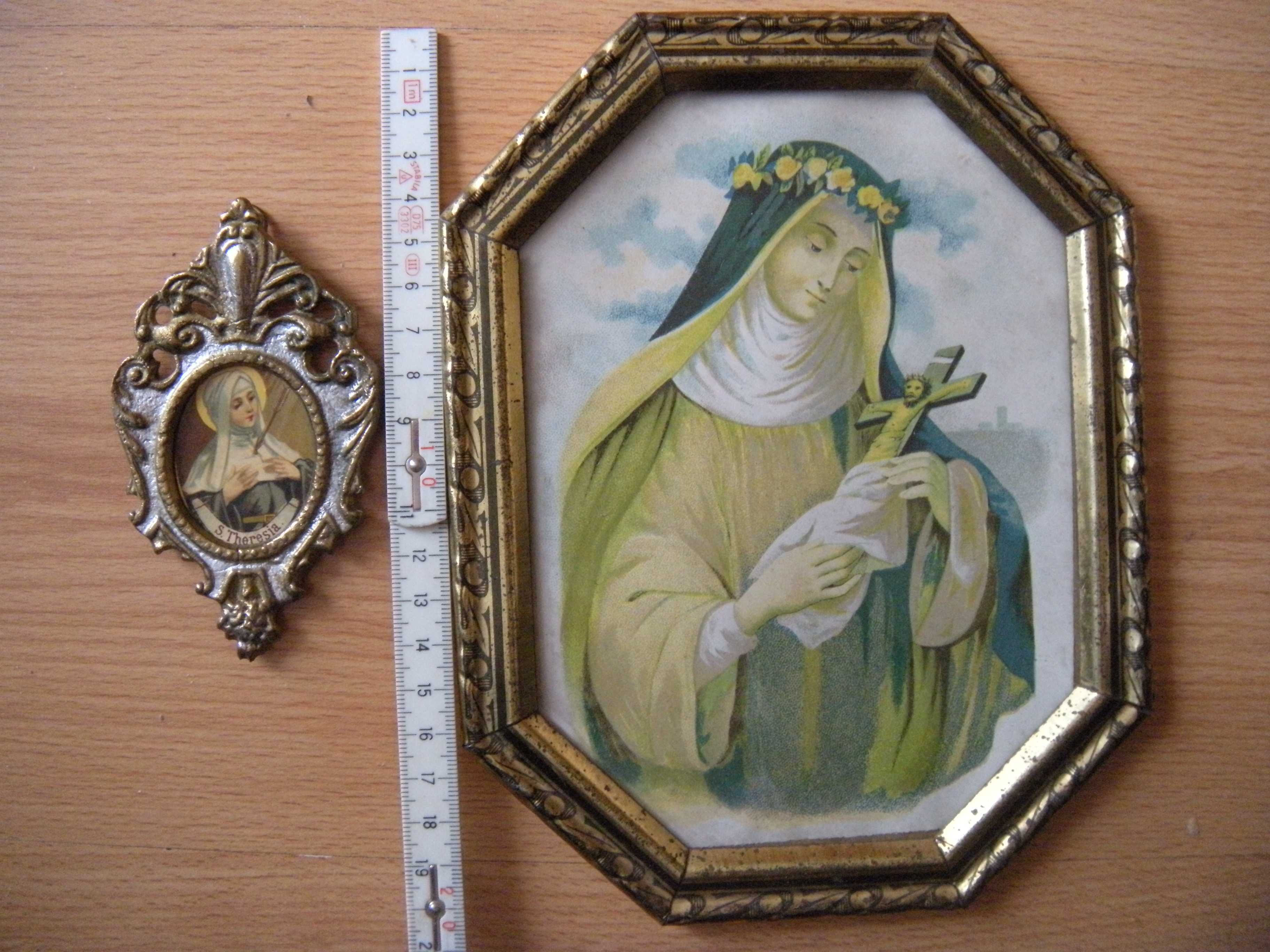 przedwojenny św obraz rama metalowa święta Teresa krzyż Jezus medalion