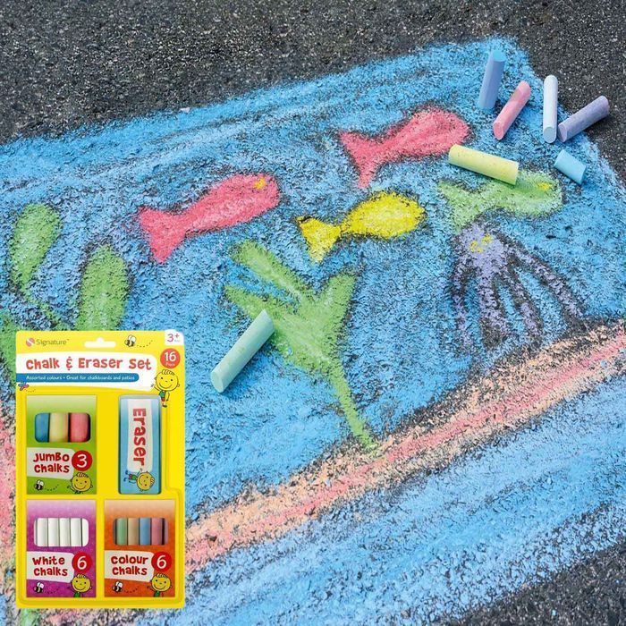 Kreda Szkolna do Tablicy Chodnikowa Kolorowa dla Dzieci Gruba + Gąbka