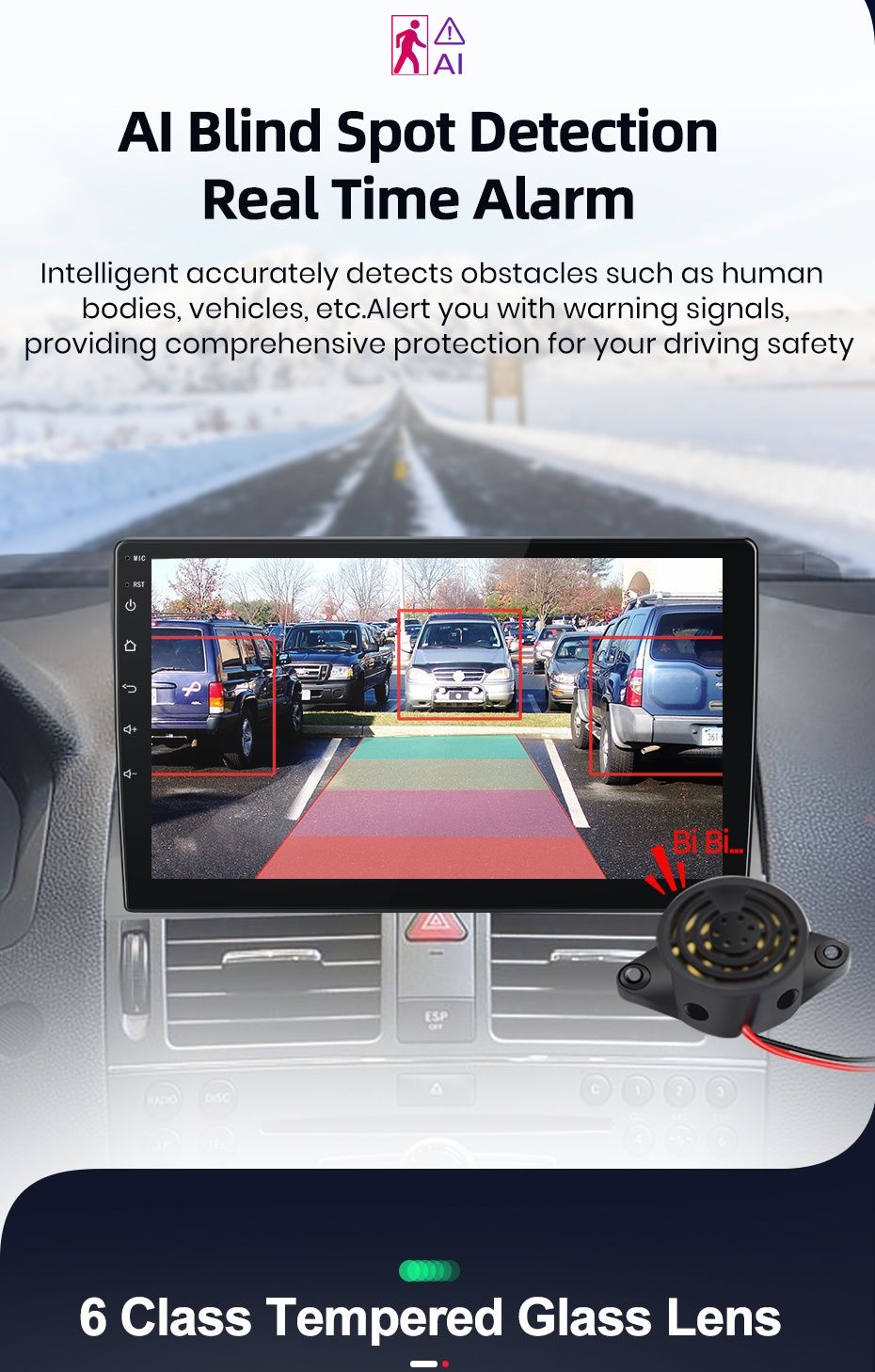 Câmara de marcha atrás FullHD com tecnologia IA e buzzer NOVO
