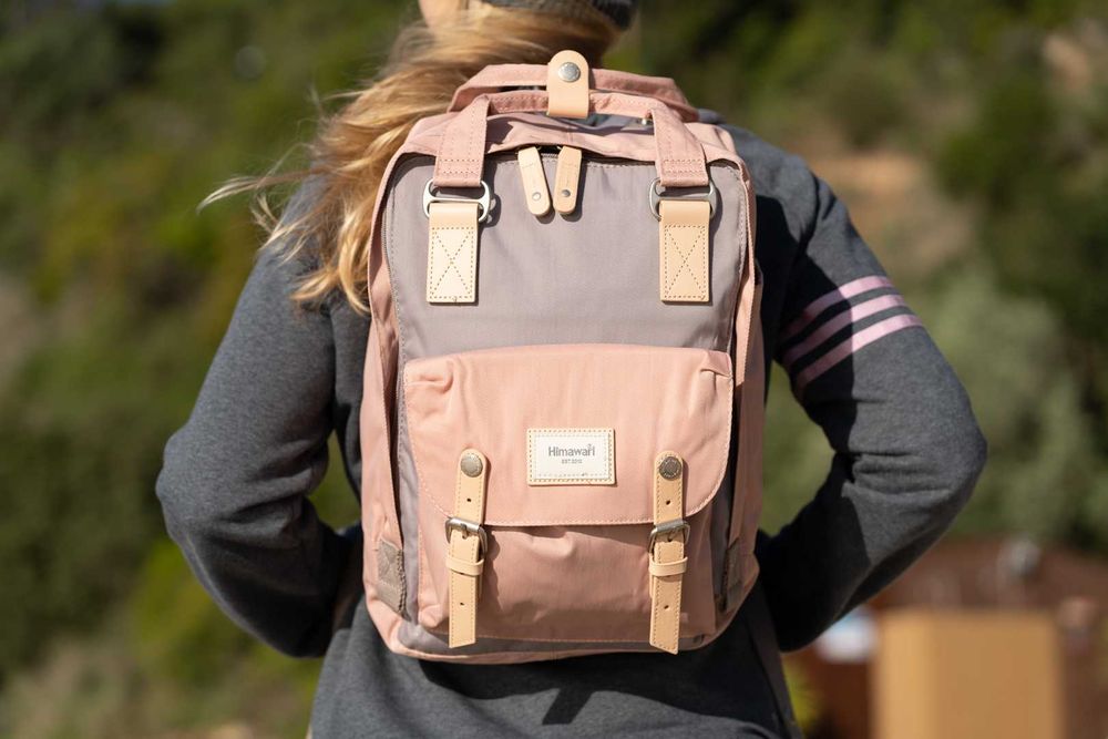 Mochila Vintage Classica Himawari Pink Mocha Rosa Cinzento