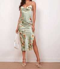 Vestido - SHEIN Zíper Floral Glamour (Verde; Florido; Tamanho S)