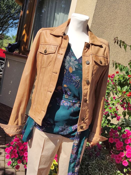 Stradivarius kurtka skóra naturalna miękka karmelowa S