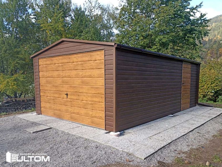Garaż blaszany 4x5,4x6,4x7,4x8  blaszak drewnopodobny orzech premium