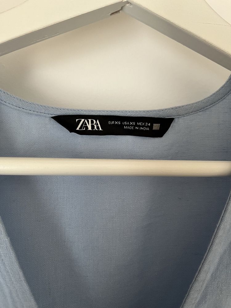 Zara sukienka błękitna len 34 XS