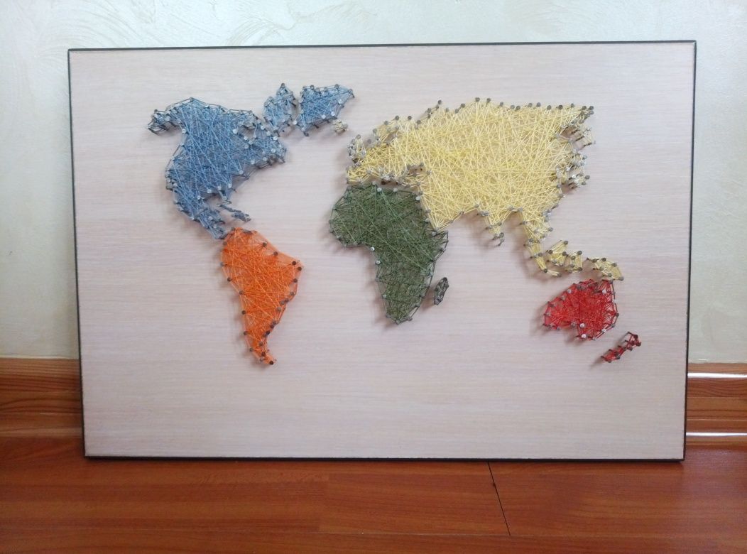 Мапа світу, декоративне панно, картина стрінг арт