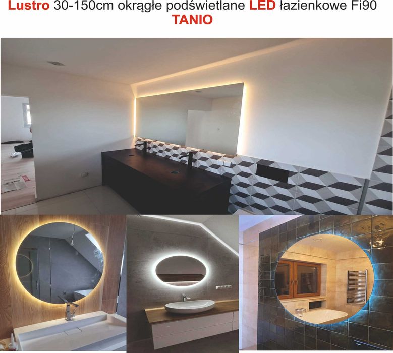 Lustro 30-160 cm okrągłe podświetlane LED łazienkowe Fi150cm