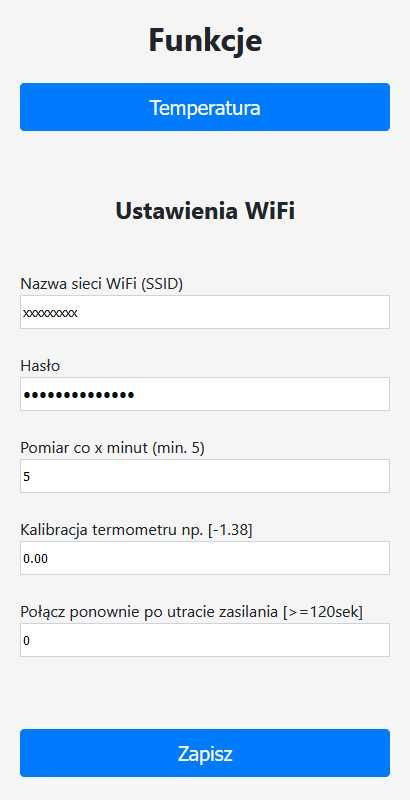 Czujnik temperatury WiFi termometr wykres statystyki API export do CSV
