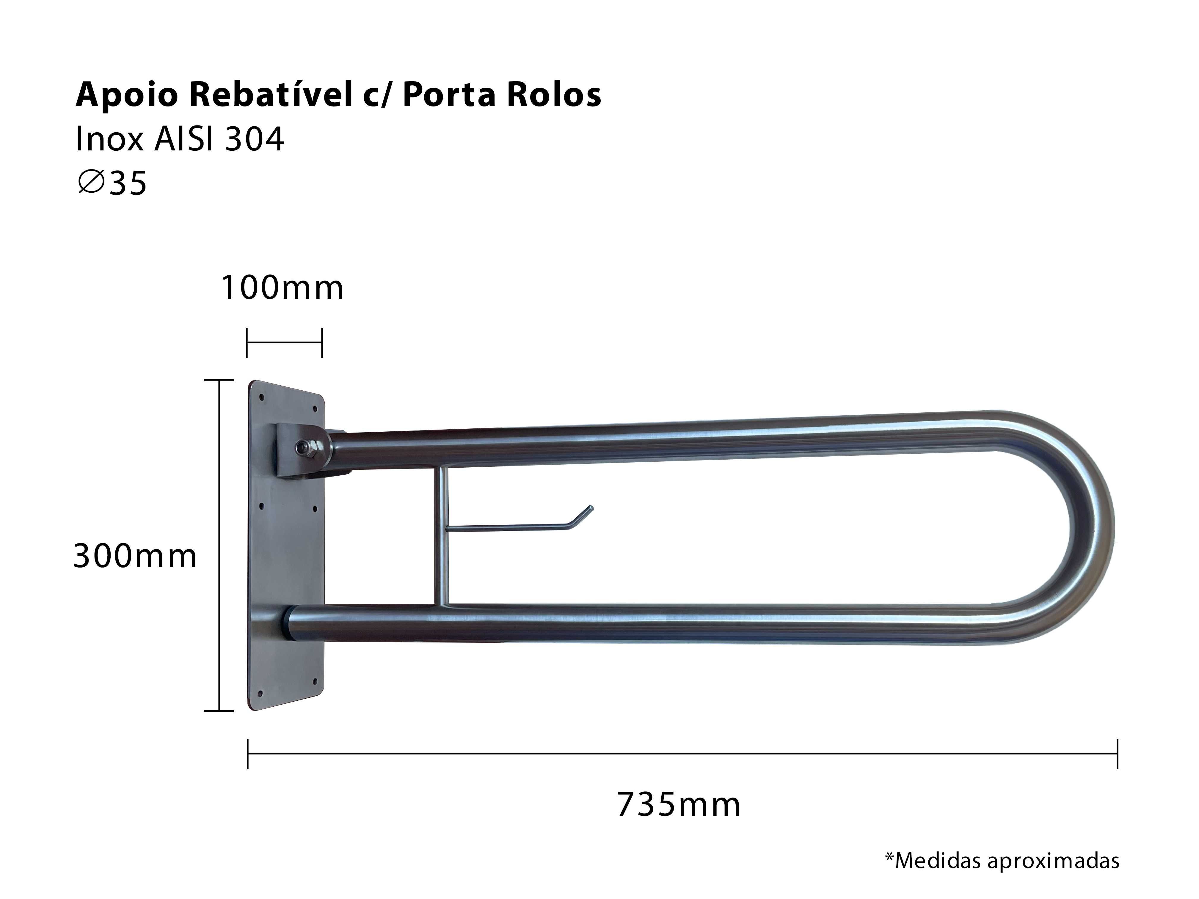 Barra de apoio rebatível c/ porta rolos para mobilidade condicionada