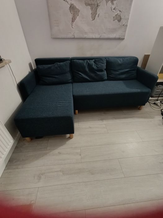 Łóżko kanapa narożnik sofa rozkładana z pojemnikiem poduszki