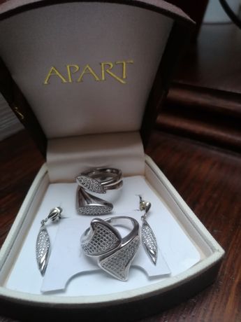 Biżuteria srebrna Apart, kolekcja lśnienie. Kolczyki i dwa pierścionki