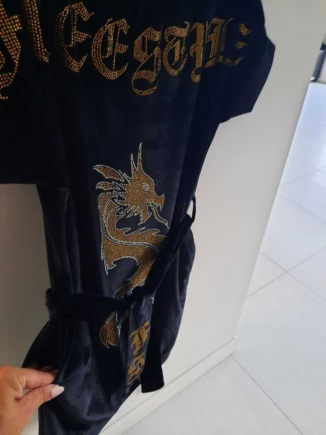 Super sukienka welurowa turecka FreeStill z paskiem i kieszonkami